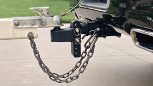 View of Blue Ox adjustable ball mount hitch connection