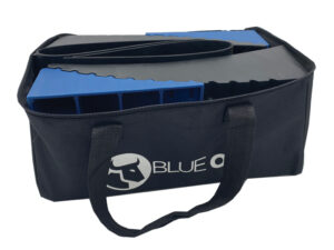 blue ox camper levelers in carrying bag with blue ox logo on front in white letters