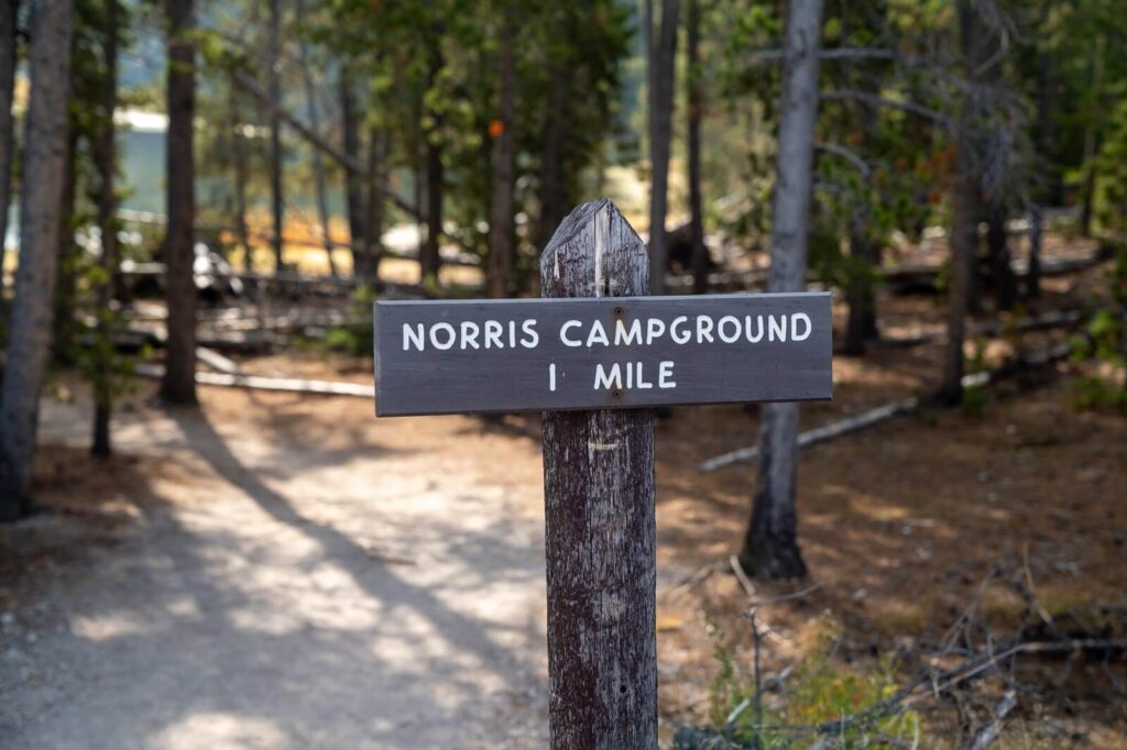 sign leading into Norris Campground at Yellowstone 